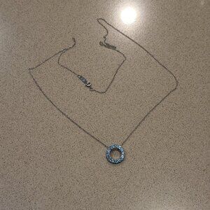 Vintage Clyde Duneier 14K White Gold Blue Topaz Open Circle Pendant Necklace